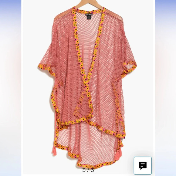 Steve Madden Open Weave Topper - Pink/Yellow Floral Mesh Kimono - NWT! - Picture 4 of 14